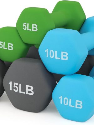 Dumbbells Hand Weights Set, Neoprene Coated Hexagon Workout Dumbbell for Women and Men, 1, 2, 3, 5, 8, 10, 12, 15lbs - Pair