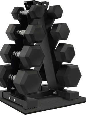 Rubber Coated Dumbbell Weight Set and Storage Rack, 100LB Set or 150LB Set, 5-20 lbs Pairs or 5-25 lbs Pairs
