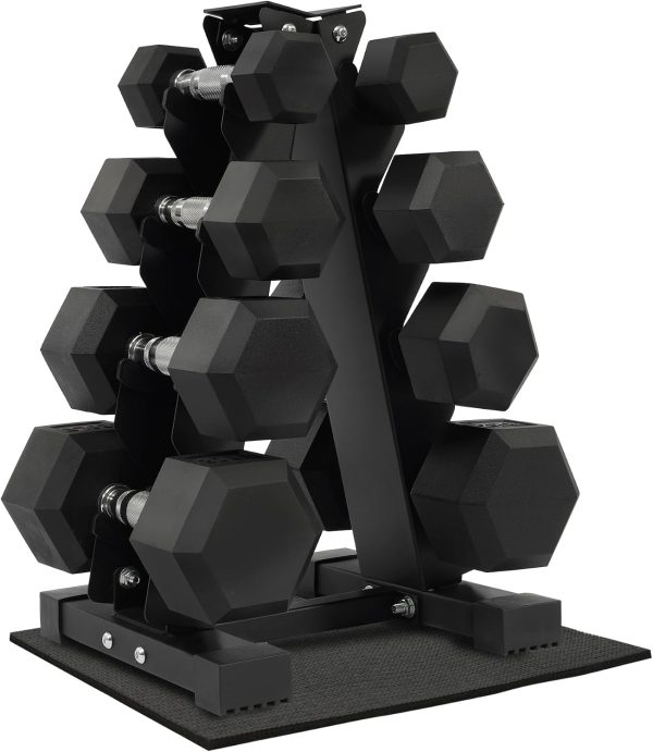 Rubber Coated Dumbbell Weight Set and Storage Rack, 100LB Set or 150LB Set, 5-20 lbs Pairs or 5-25 lbs Pairs